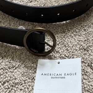 American Eagle Outfitters Black Belt with Round Antique Brass Buckle